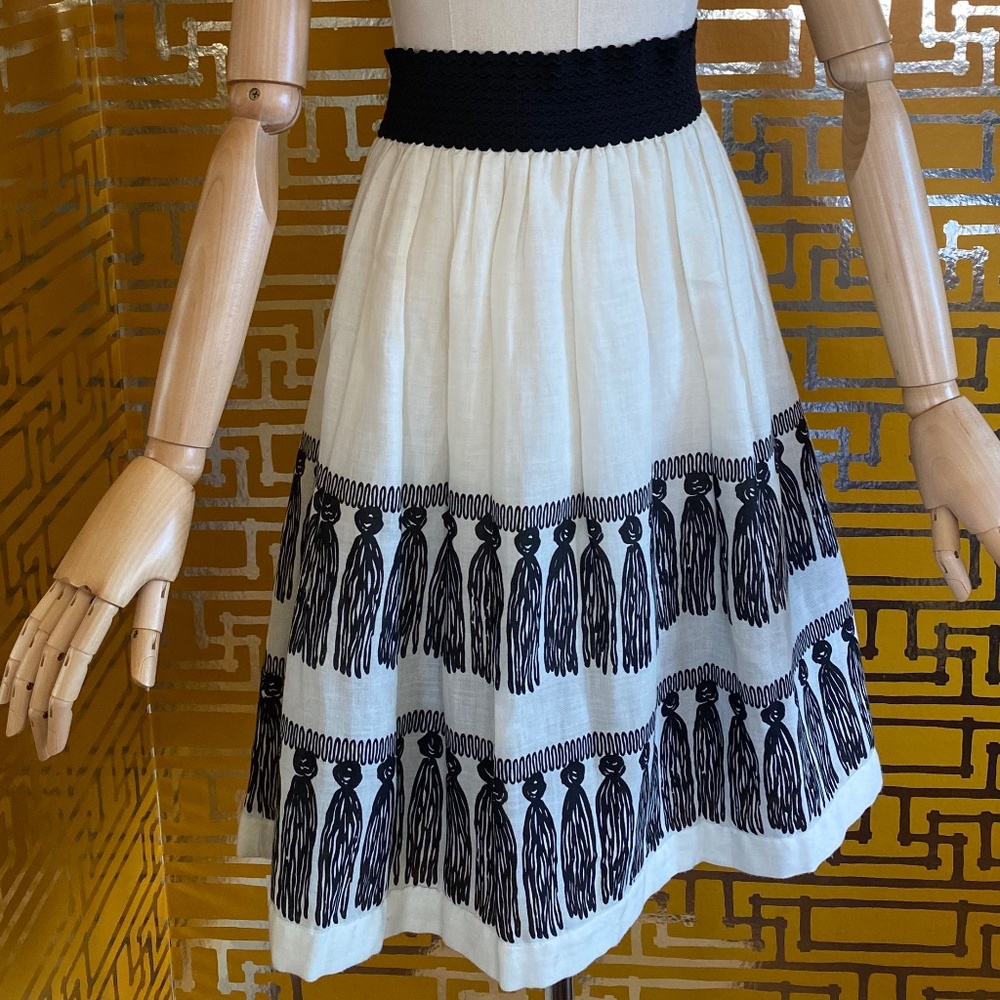 Anthropologie Pleated Tassel-Print Skirt